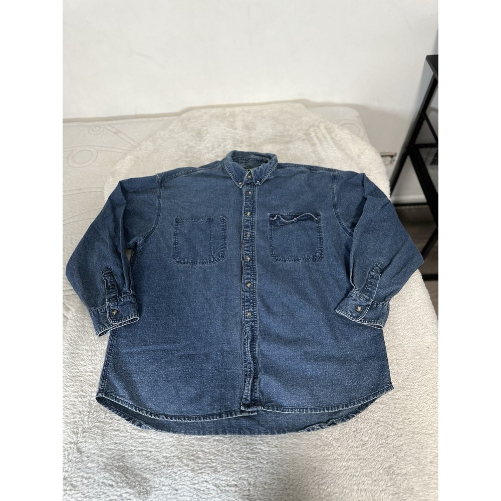 Vintage 1877 Bachrach Men's Blue Denim Button Down Shirt Large Linen Blend